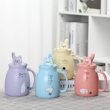 

Cute cat ceramic mug with lid spoon multifunctional Coffee mug mark water cup milk large capacity mup for girl Christmas gift