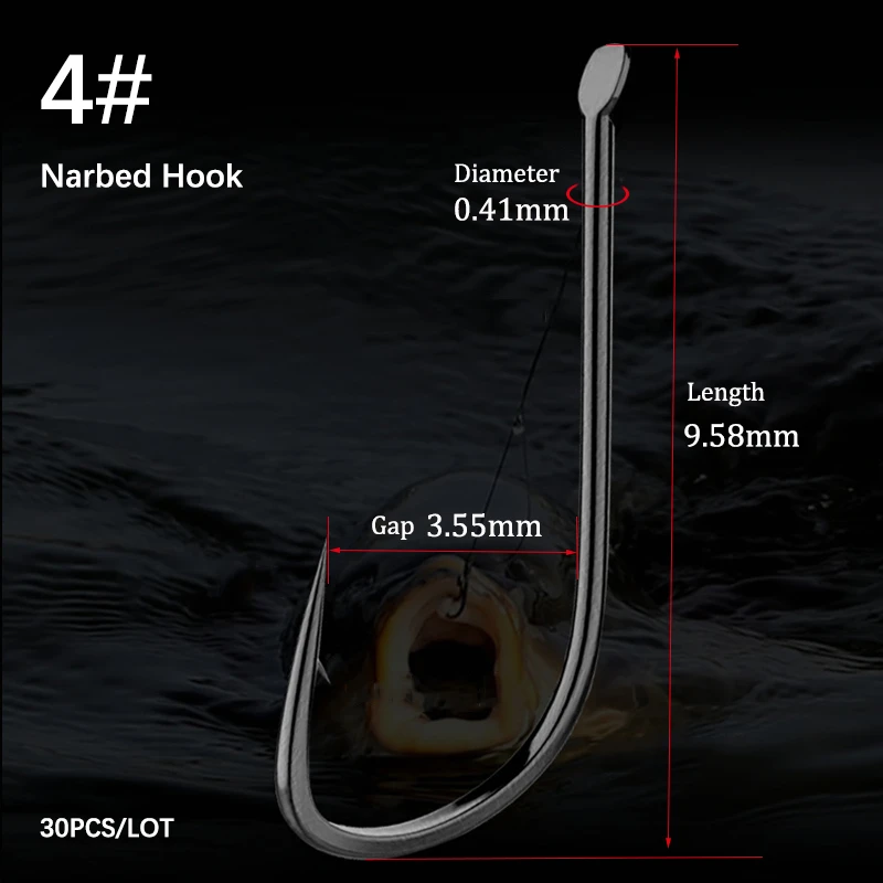Barbed hook 4 30 шт., рыболовные крючки из черной колючей не-колючей высокоуглеродистой стали, морские 0,5#0,8#1-8# рыболовные крючки, рыболовные аксессуары для рыбалки, крючок - Цвет: Barbed hook 4