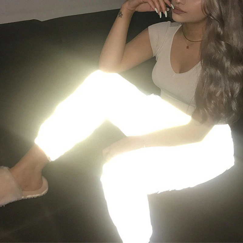 

Flash Reflective Jogger Pants 2019 Autumn Winter Women Casual Gray Solid Streetwear Trousers Fashion Clothes