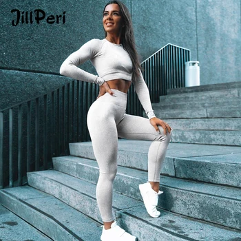 

JillPeri Women Solid Crop Top and Legging 2 Piece Set Casual Daily Outfit Jogger Sexy Stay at Home 2 Piece Set Lounge Wear