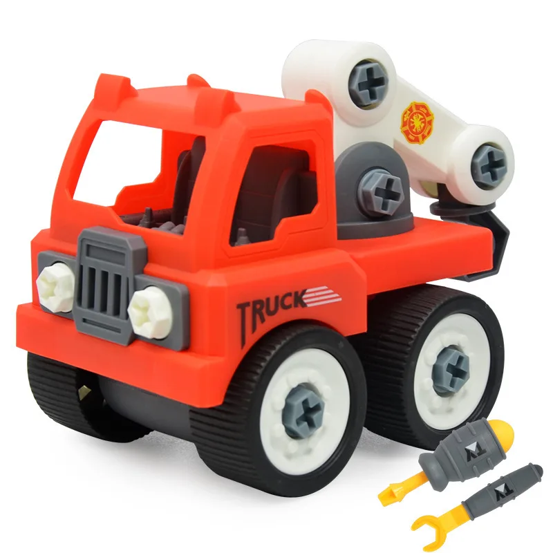 Baby Shining Car Toy 4 Wheels Disassembly Engineering Vehicle Truck Fire Truck Children Toys Educational Toys Boy Gift Playset