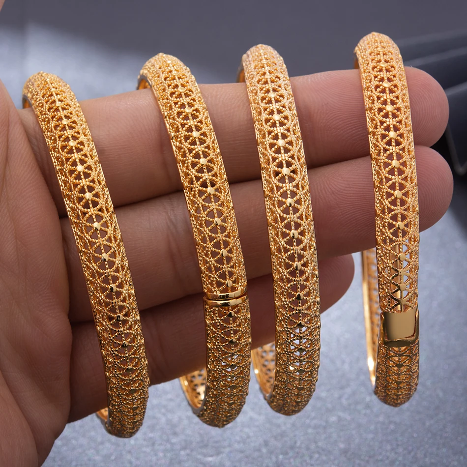 

4pcs/lot 24K Bangles For Women Party Gold Color Bangels&Bracelet Indian African Bridal Wedding Gifts French Bracelet Bijoux