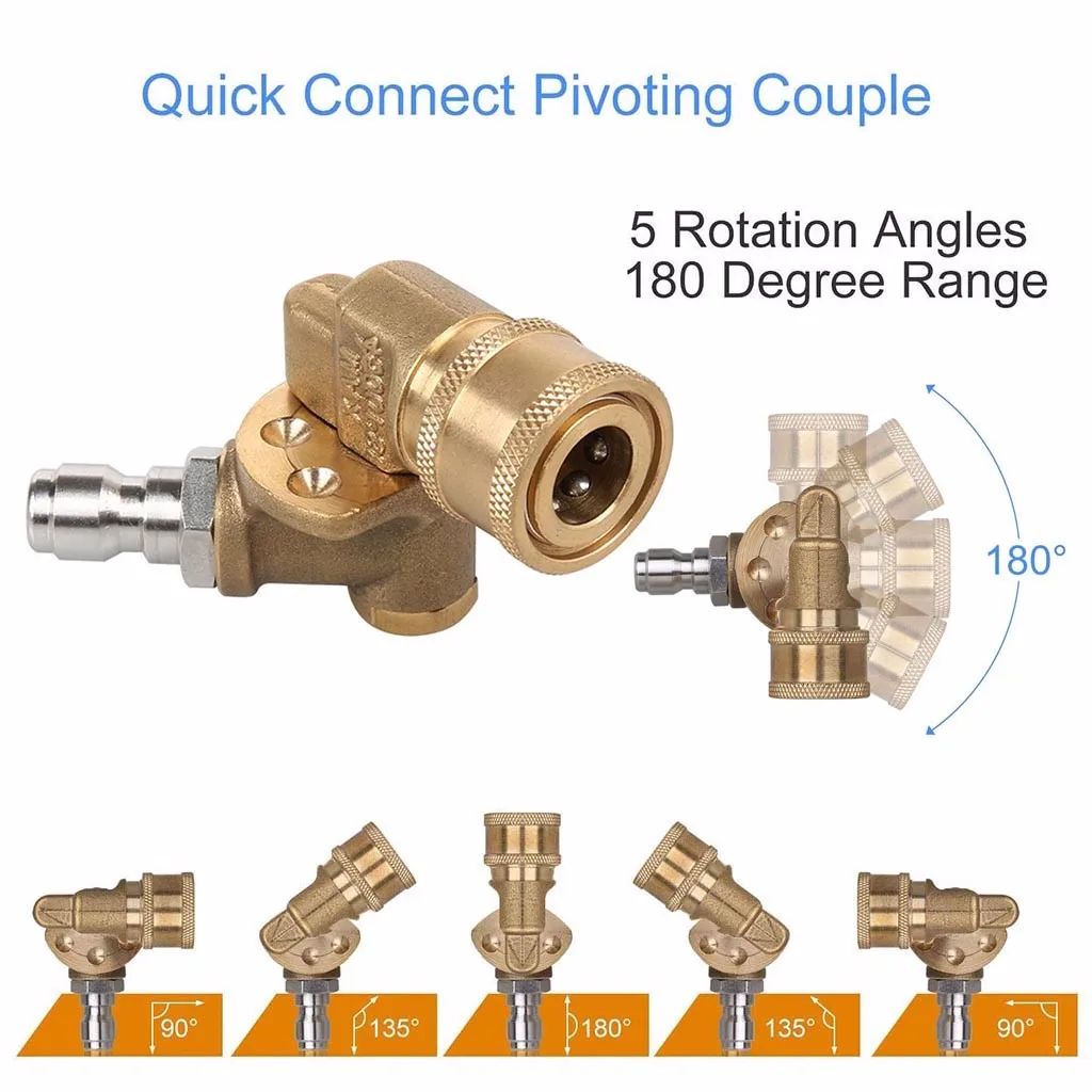 Quick connecting pivoting coupler for pressure washers nozzles cleaning high-... 