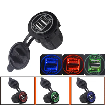 

2020 Car Cigarette Lighter Charger 12-24V 2.1A 2.1A Dual USB Charge Port Universal Phone Charge Adapter Accessories LED Light