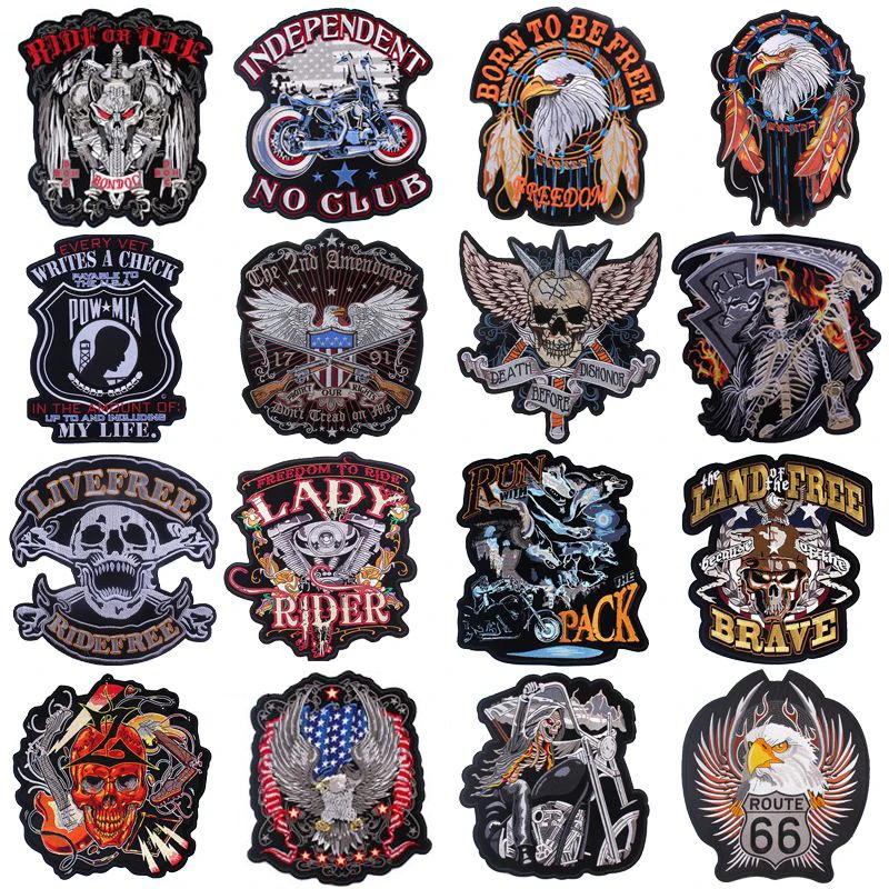 Большие нашивки с вышивкой в стиле панк Prajna Rock Guns N Skull мотоциклетные полоску