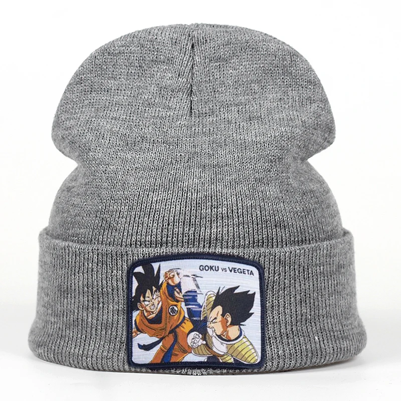 Новинка, Шапка-бини Dragon Ball с вышивкой Goku VEGETA MAJIN BUU для мужчин и женщин, вязанные шапочки Skullies, теплая зимняя Лыжная шапка унисекс - Цвет: GOKU vs VEGETA gray