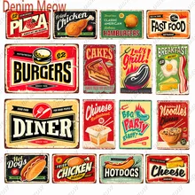 Platos decorativos de cocina Vintag, carteles metálicos de comida rápida, cuadro para restaurante, pegatinas, hamburguesas, comedor, decoración de perros WY125
