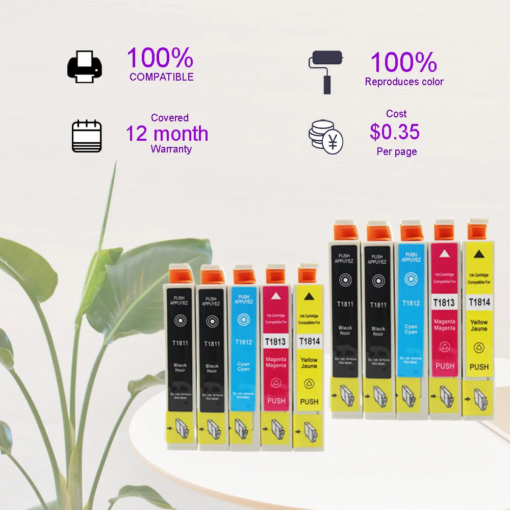 10PK T1811-4 совместимый чернильный картридж для принтера Epson XP-30 XP-102 XP-202 XP-205 XP-212 XP-215 XP-225