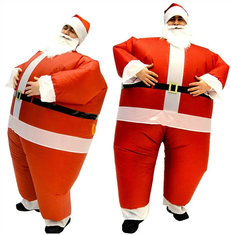 Надувной костюм Санта Клауса, Забавный костюм унисекс для взрослых, Рождественский косплей, комбинезон, костюм с шапкой и хлебом