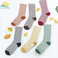 Милые Разноцветные полосатые японские хлопковые носки Harajuku аксессуары модные женские длинные носки для девочек осенне-зимняя теплая обувь