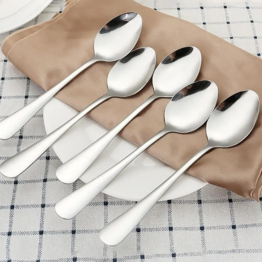 New 5Pcs Kitchen Long Handle Stainless Steel Soup Ice Coffee Tea Spoon smooth durableTableware Adopts mirror polish Anti Rust
