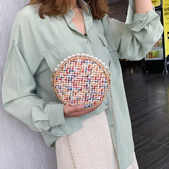 

2019 New Korean Version of the Mini Woven Small Round Bag Shoulder Bag Messenger Bag Mobile Phone Bag