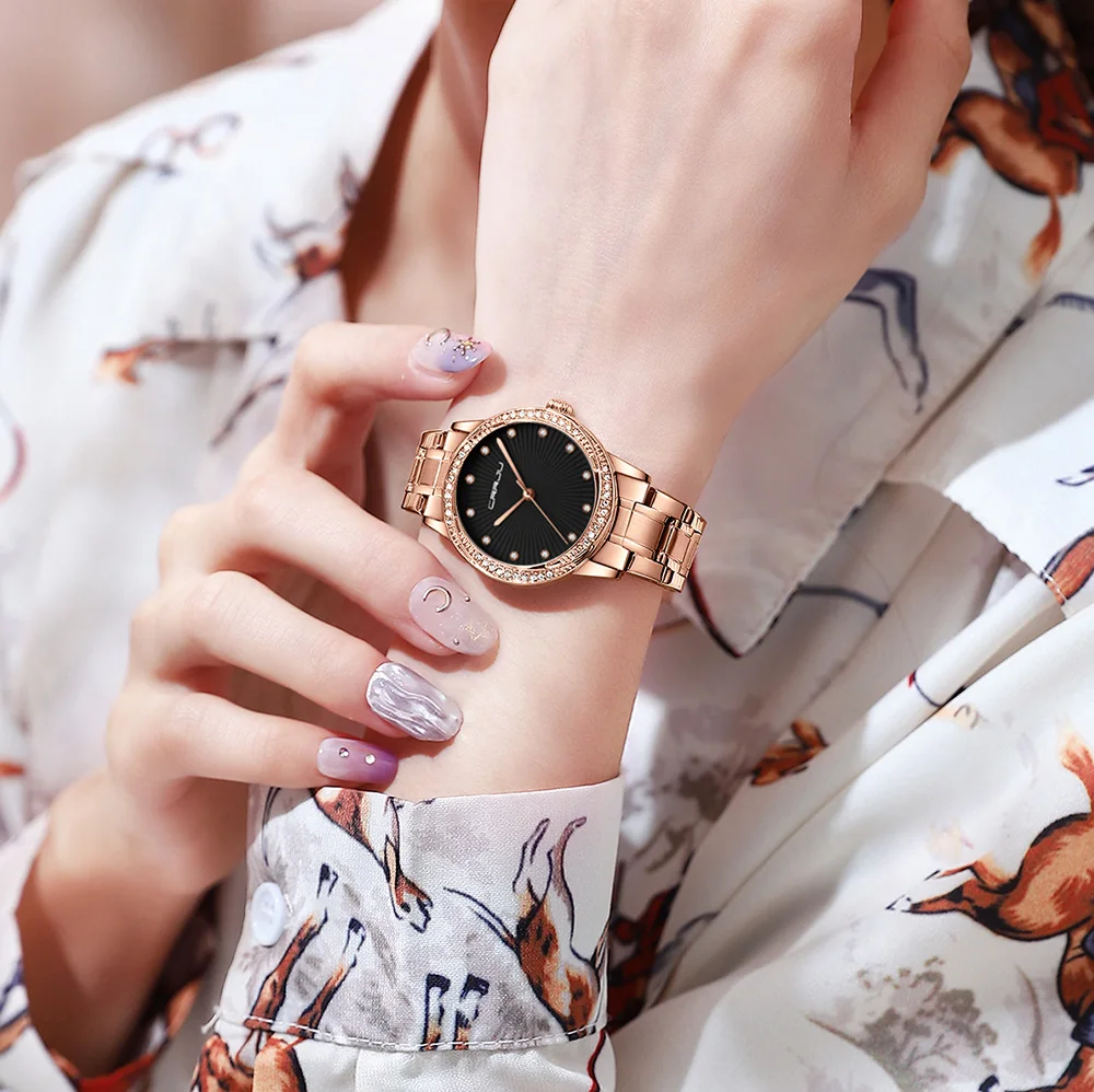 

Women Watch CRRJU Fashion Luxury rose Watch for Women Casual Waterproof Quartz Ladies Stainless Steel Watch relogio feminino