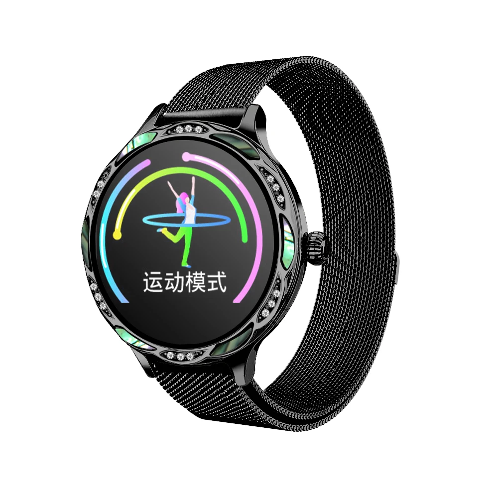 Black milanese IP68 Водонепроницаемые Смарт-часы для женщин, прекрасный браслет, спортивный монитор сердечного ритма, артериального давления, женские умные часы, подключение ios Android - Цвет: Black milanese