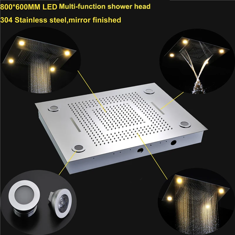 Bathroom Large Rain Shower Set Ceiling Led Shower Head Waterfall