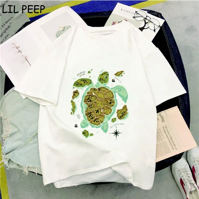 Turtle Island Print Graphic Tees Women Gothic Plus Size Women Comfortable White Tshirt Korean Style Women 90s Couple Clothes