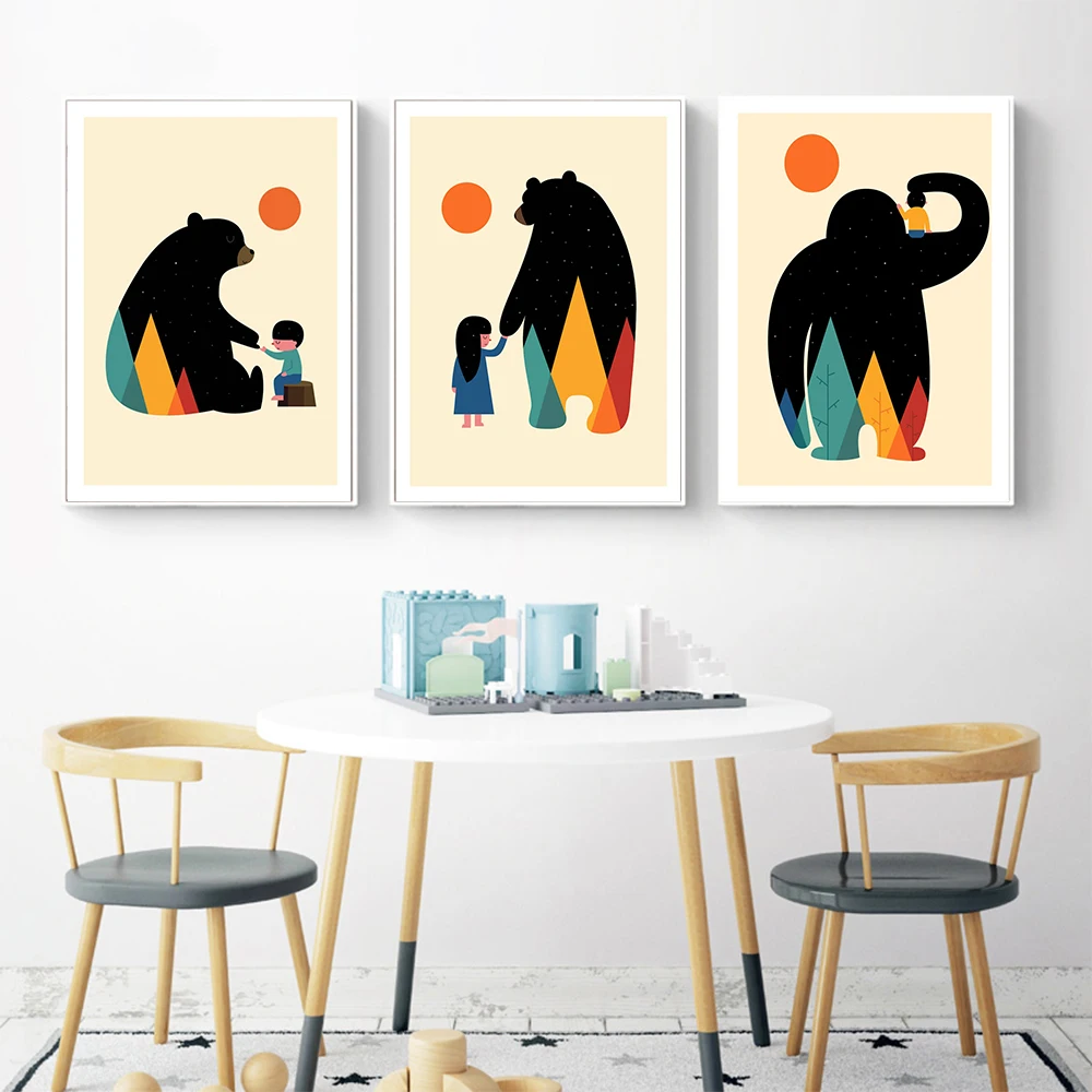 Kids Room Cartoon Poster Color Friend Bear Art Children Decor Wall Canvas Painting Prints Bedroom Picture | Дом и сад