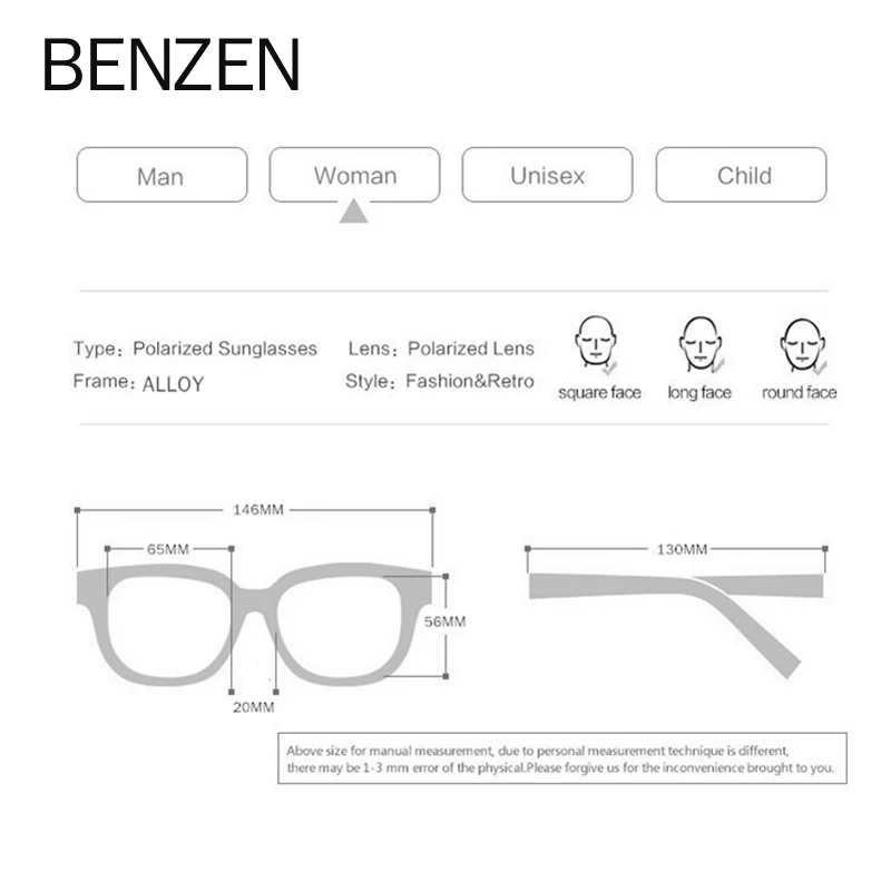 BENZEN Polarized Ladies Sunglasses Brand Designer Vintage Women Sun Glasses For Female Luxury Shades Oculosoculos feminino