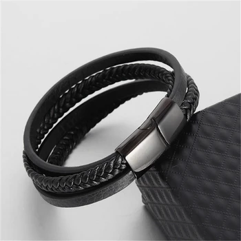 

Trendy Genuine Leather Bracelets Men Stainless Steel Multilayer Braided Rope Bracelets for Male Female Bracelets Jewelry