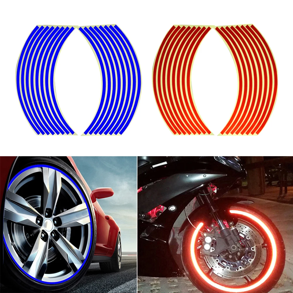 

16pcs Red Reflective Car Wheel Hub Rim Stripe Tape Decal Stickers Accessories Fit For Cars Motorcycles Bicycles