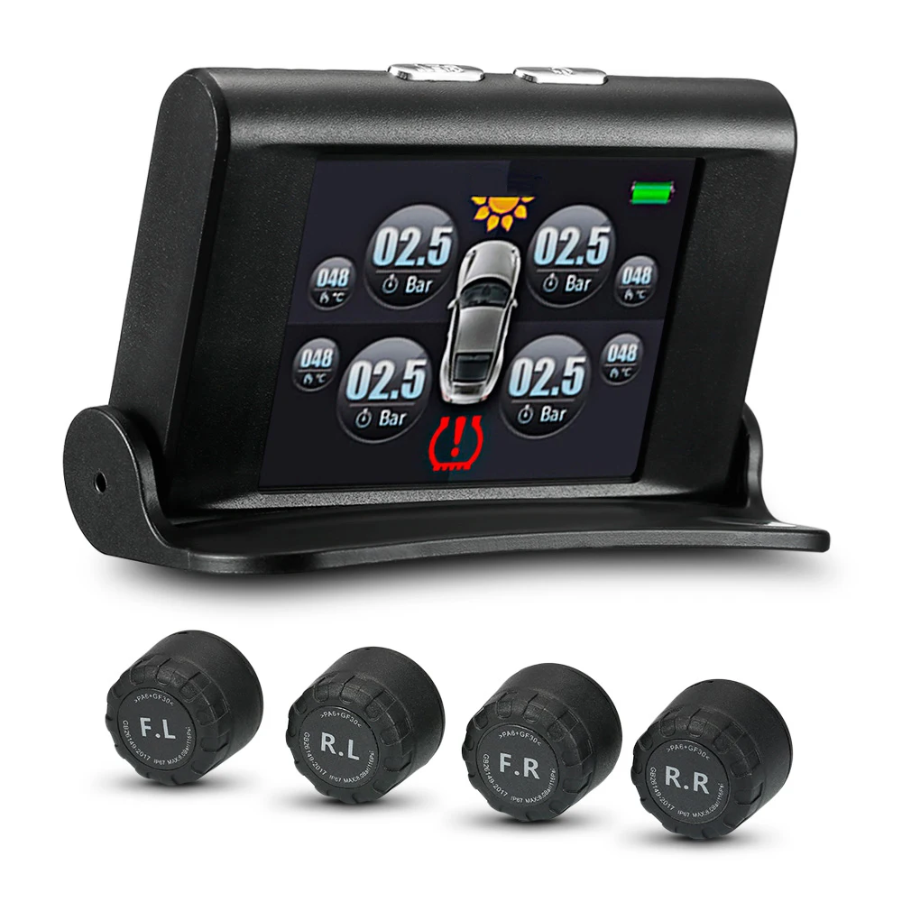 S2 Солнечная TPMS usb зарядка в реальном времени-прибор для определения времени цифровой 2,4-дюймовый экран с 4 датчиками IP67 0-99 psi система контроля давления в шинах