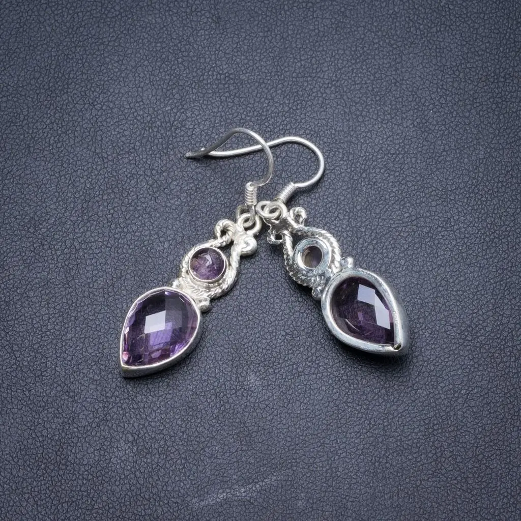 

Natural Amethyst Handmade Unique 925 Sterling Silver Earrings 1 3/4" Y2128
