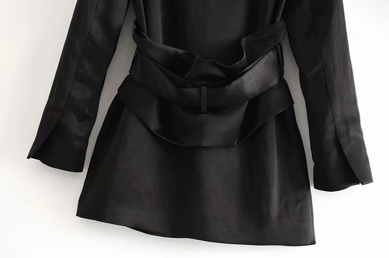 Черный Длинный блейзер, Женский атласный пиджак с поясом, Женский офисный Блейзер, осень, пальто большого размера