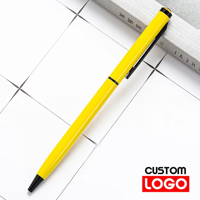 New Metal Ballpoint Pen Rose Gold Pen Custom Logo Advertising Ballpoint Pen  Lettering Engraved Name School&office Supplies Style 2-Yellow