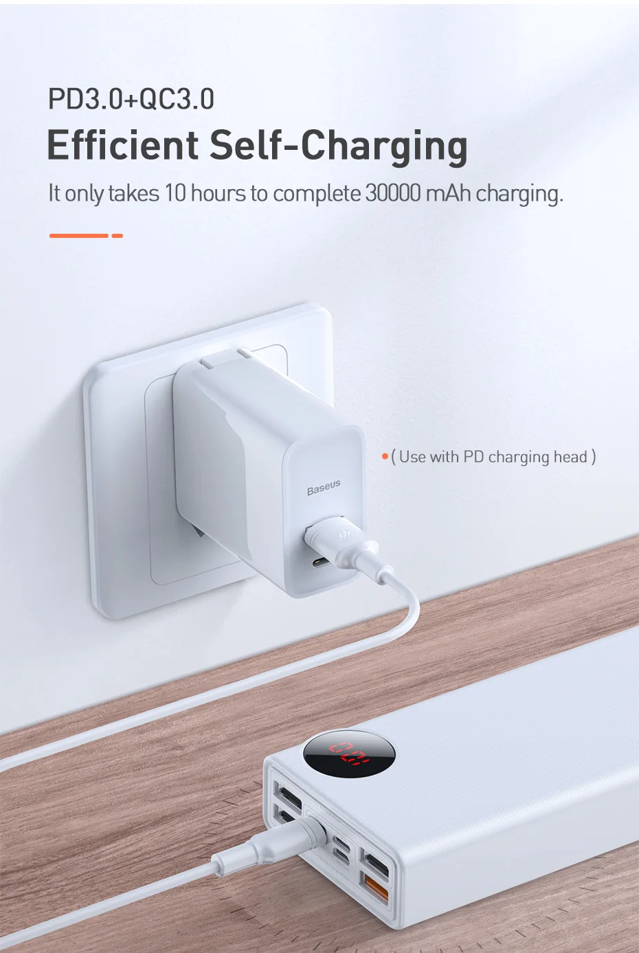 Baseus Quick Charge 3,0 30000 мАч Внешний аккумулятор Тип C PD 30000 мАч Внешний аккумулятор портативное зарядное устройство для iPhone Xiaomi Mi