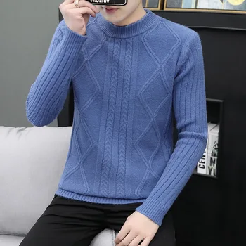 

2020 Men's Autumn New round Neck Sweater Youth Fashion Linen Flower Color Fashion Casual Sweater