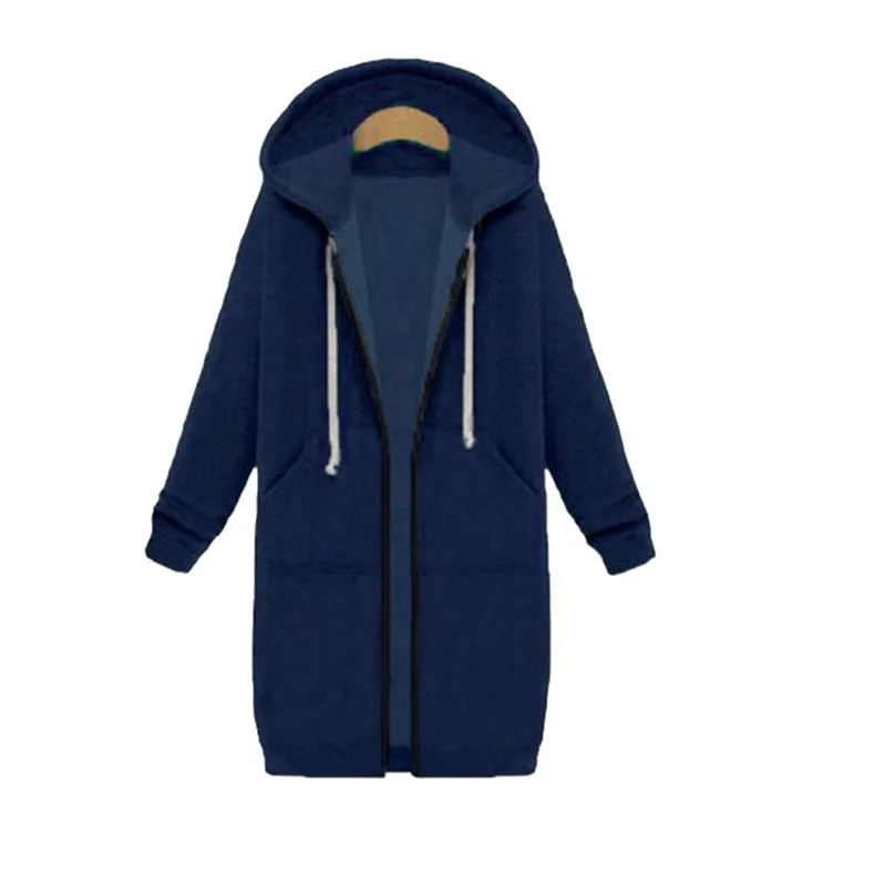 navy blue CALOFE Женская куртка с капюшоном повседневное длинное пальто с шарфом на молнии плюс бархатная женская теплая Толстая куртка свитшоты размера плюс - Цвет: navy blue