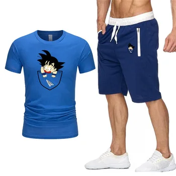 

New Sportsuit and Tee Shirt Set Mens T Shirt Shorts + Short Pants Men Summer Tracksuit Men Casual Dragon Ball Saiyan Tee Shirts