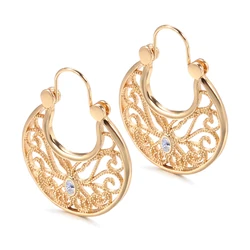 Ethnic Vintage Gold Plated Boho Hoop Earrings for Women - Wedding & Gift Ready (585 Gold Color)