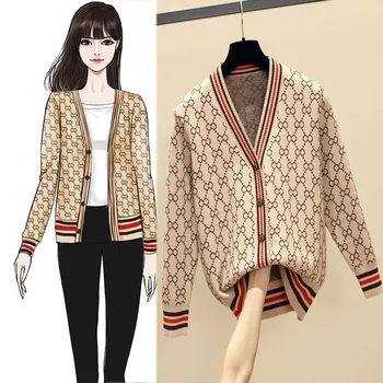 

Women Cardigan Jacket V-neck Long Sleeve Sweater 5 Color Outer Fur Clothes 2019 Spring Splicing Single Breasted Knit Cardigan