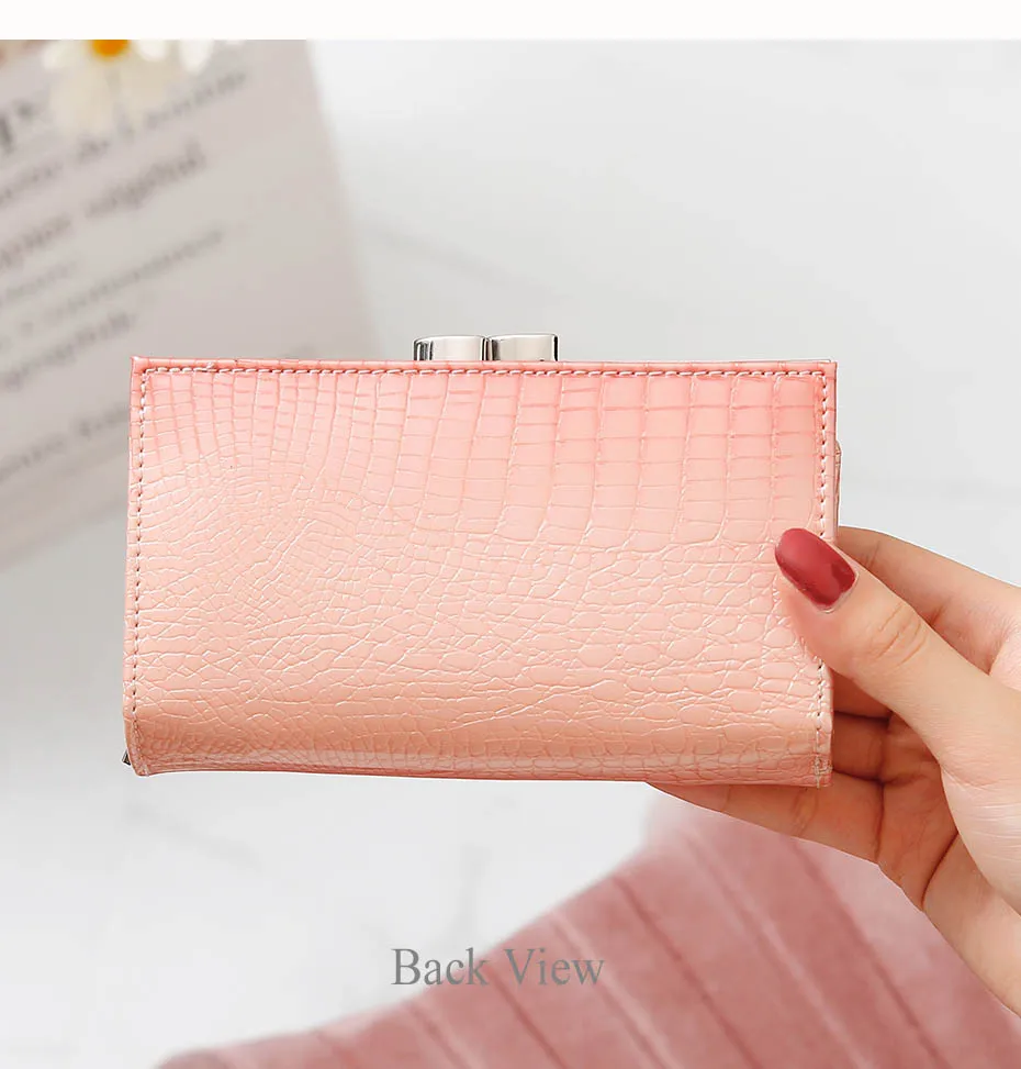 VICKAWEB Women Genuine Leather Short Wallet Female Fashion Purses Ladies Alligator Hasp& Zipper Coin Purse Woman Small Wallets