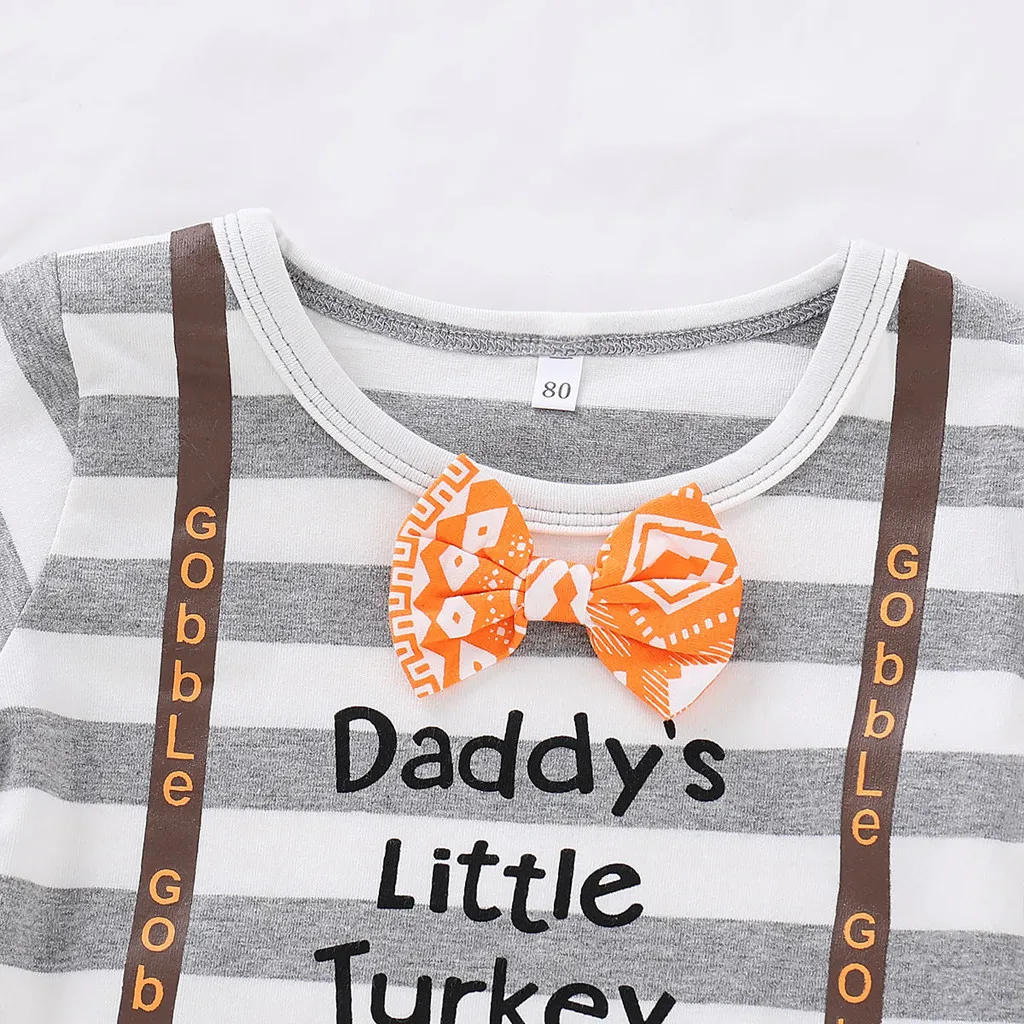 И надписью «Daddy's Little индейки Одежда для малышей с бантом, боди, комбинации Детская Одежда для мальчиков и девочек на 1-й День рождения Комплекты одежды Одежда для новорожденных