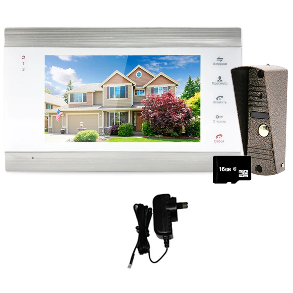 External power YSECU 7 дюймов 1200TVL видеодомофон, русская и английская панели, Поддержка встроенного источника питания, запись видеодомофона 16 Гб - Цвет: External power
