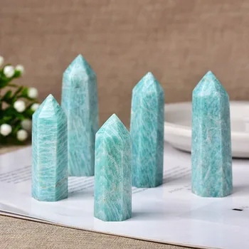 1pc Natural Crystal Point amazonite Healing Obelisk reseda Quartz Wand green Ornament for Home Decor Reiki Energy Stone Pyramid 2