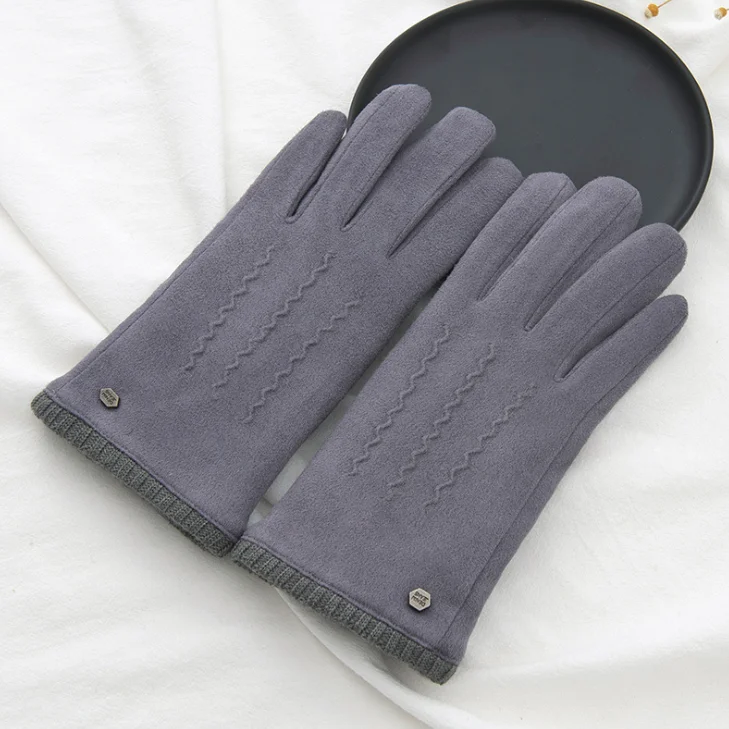 Grey gloves Перчатки женские теплые замшевые перчатки с сенсорным экраном осенью и зимой - Цвет: Grey gloves