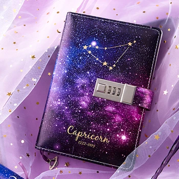 

12 Types B6 Twelve Constellations With Lock Leather Cover 112 sheets School Supply Diary Note Book with a unique star shaped