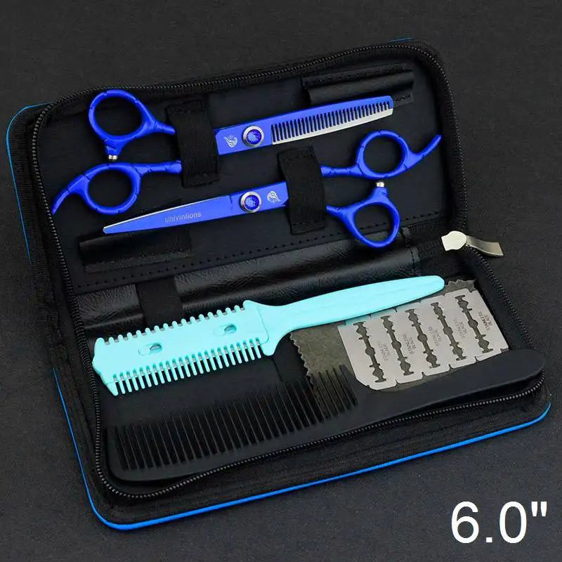 6020C-Kit Case 6 дюймов 440C синие Профессиональные Парикмахерские ножницы парикмахерские принадлежности японские ножницы для резки ciseaux coiffure - Цвет: 6020C-Kit Case