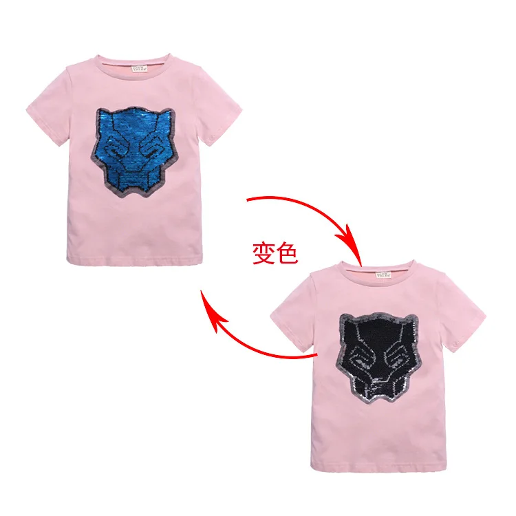 1 pcs Magic Sequin T Футболки для мальчиков; футболки для девочек; Двусторонняя Футболка с волшебными пайетками; летняя детская повседневная хлопковая футболка; одежда; топы для детей; футболка в подарок - Цвет: 1 pcs Magic Sequin T