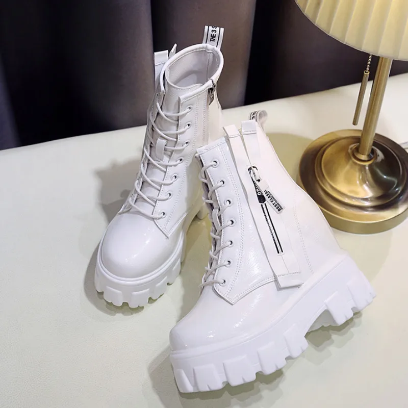 

2019 New Fashion Autumn Winter Platform Ankle Boots Women 10 High Heel Platform Boots Ladies Martin Boots Black White Plus Size