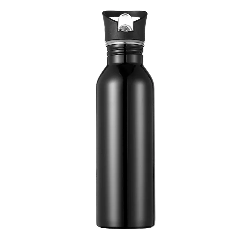 1 шт одна стена 750 мл Высокая емкость нержавеющая сталь Велоспорт Кемпинг бутылка для воды для спорта на открытом воздухе логотип на заказ - Цвет: 2 black