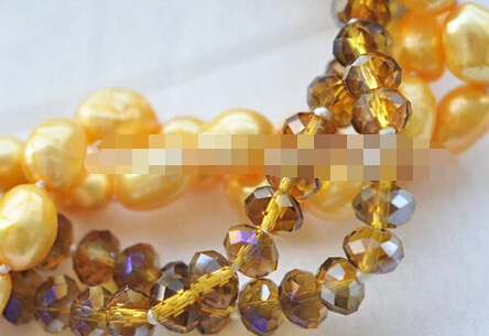 00638 4 ряда 1" желтый барокко Жемчуг граненый Кристалл бисера ожерелье