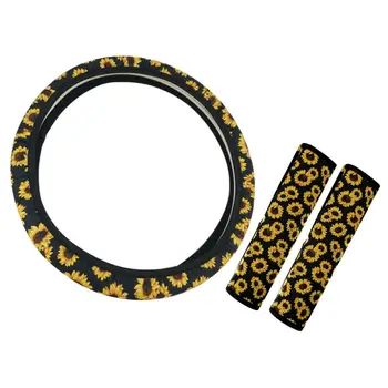 

Comfy Durable Sunflower Steering Wheel Cover With Cute Sunflowers Seat Belt