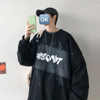 

2020 Spring And Autumn New Youth Popular Chest Print Loose Sweatshirt Fashion Casual Round Neck Pullover Black / White / Blue