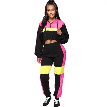 

Women's Casual Contrast Color Drawstring Hoodie Two Piece