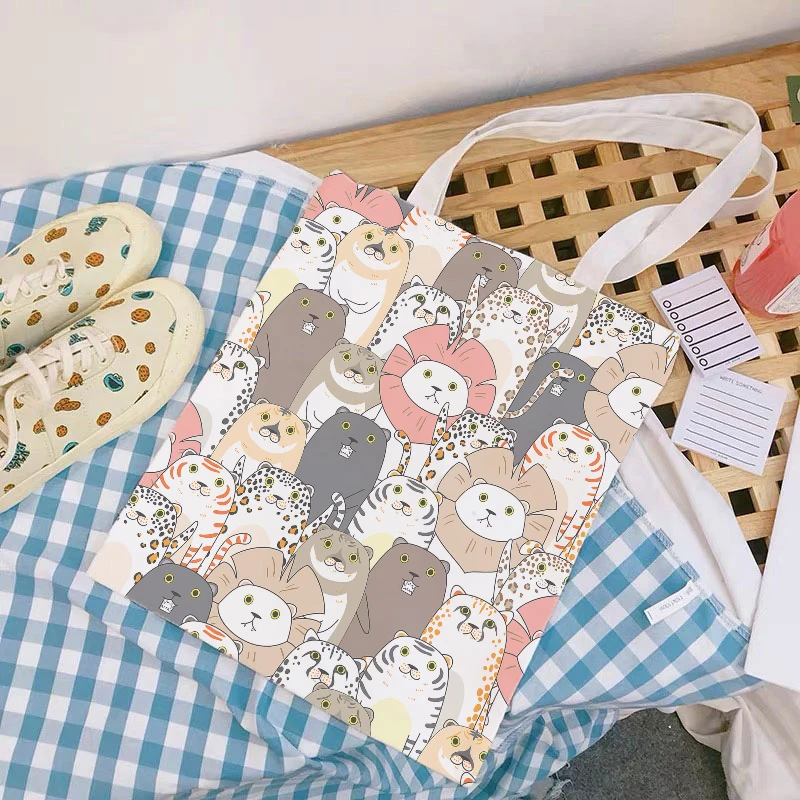 New Fashion Ladies Canvas Shoulder Bag Cute Animal Pink Sweet Girl Handbag Casual Harajuku Light Storage Bag Funny Shopping Bag