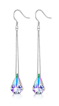 

Hermosa 925 Sterling Silver Dangle Earrings With Crystals from Swarovski Teardrop Aurore Boreale Crystal Long Drop Earrings Gift